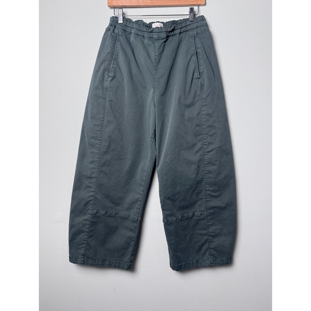 Anthropologie Pilcro The Izzie Relaxed Barrel Pants Pull On Twill Green Medium - Picture 3 of 11